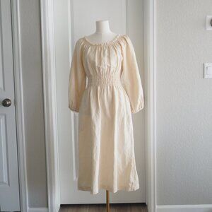 ANN MASHBURN Cream Silk Linen Midi Dress Cottagecore, Romantic Minimalism Small